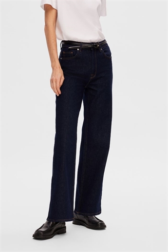 Alice HW Wide Long Jeans, Dark Blue Denim